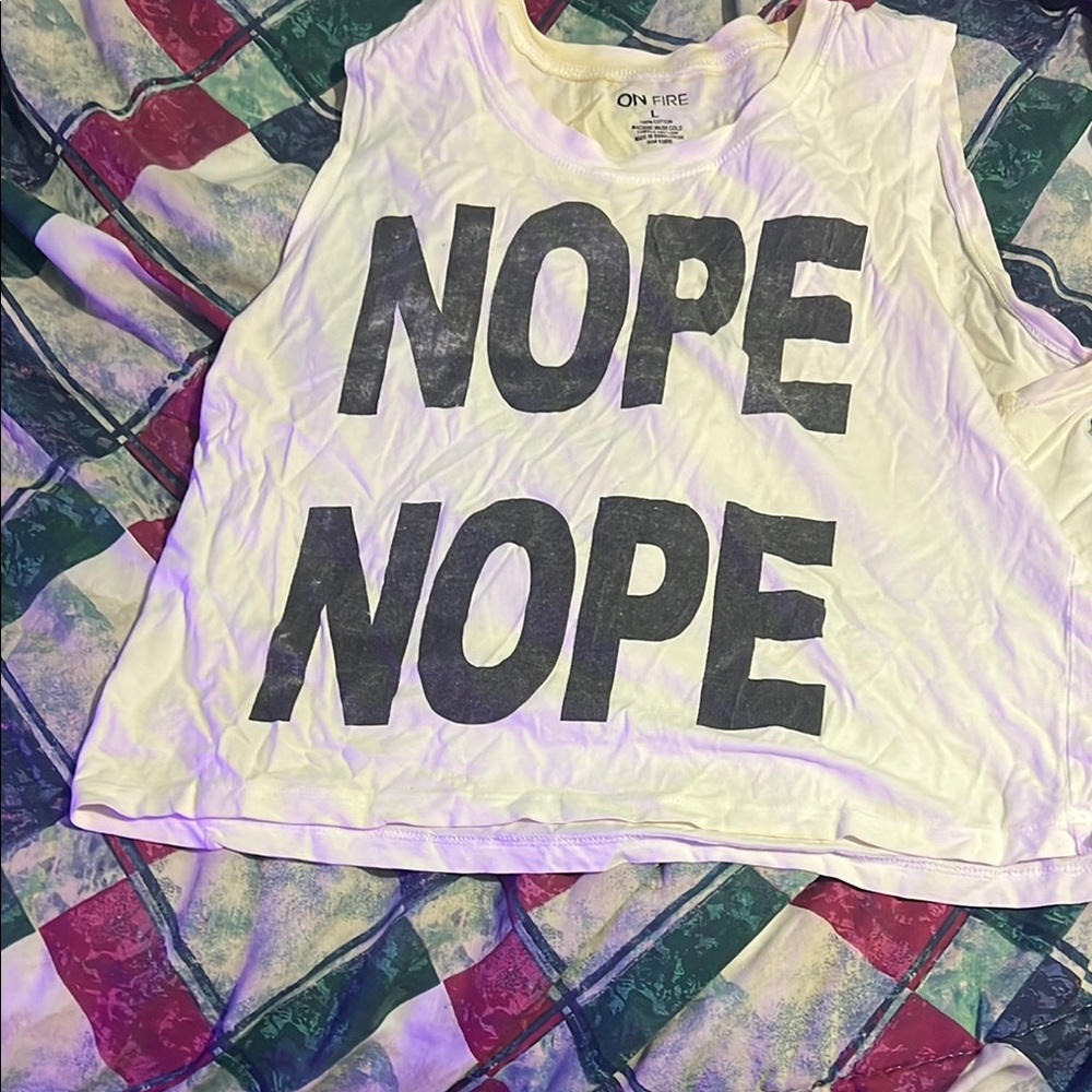 On Fire White Tank Top with Black Print